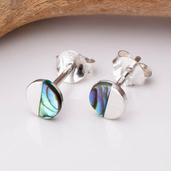 S961 - 925 silver abalone tiny disc stud earrings