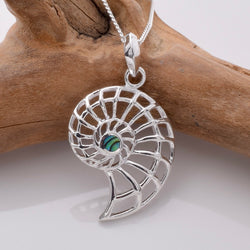 P1156 - 925 silver abalone ammonite wire pendant