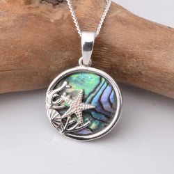 P1127 - 925 silver abalone sealife round pendant