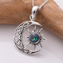 P1160 - 925 silver and abalone celtic moon pendant