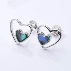 S1011 - 925 silver abalone double heart stud earrings