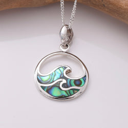 P1152 - 925 silver abalone wave disc  pendant