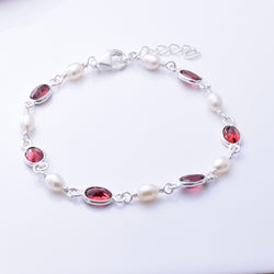 B055 - 925 silver garnet and FWP bracelet