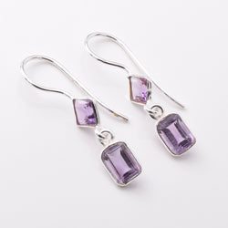E908 - 925 silver amethyst rectangle facet earrings