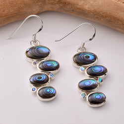 E890 - 925 silver abalone cascading ovals earrings