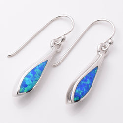 E893 - 925 silver slimline lab grown opal teardrop earrings