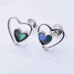 S1011 - 925 silver abalone double heart stud earrings