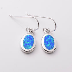E891 - 925 silver lab grown opal oval earrings