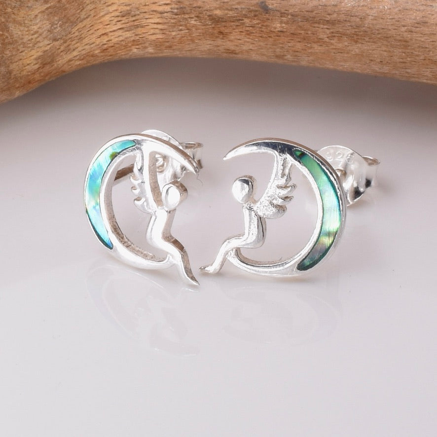 S958 - 925 silver crescent fairy abalone stud earrings