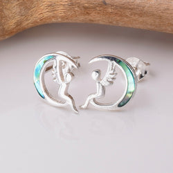 S958 - 925 silver crescent fairy abalone stud earrings