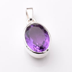 P1243 - 925 silver amethyst oval facet pendant