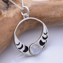 P1223 - 925 silver moonstone crescent pendant