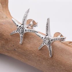 S843 - 925 silver textured starfish stud earrings