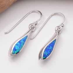 E893 - 925 silver slimline lab grown opal teardrop earrings