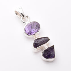 P1240 - 925 silver amethyst rough and facet pendant