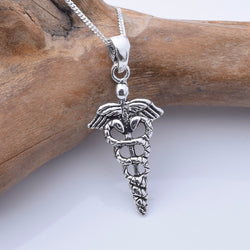 P1177 - 925 silver Caduceus snake pendant