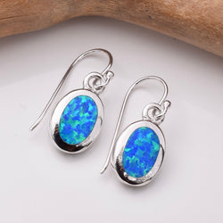 E891 - 925 silver lab grown opal oval earrings