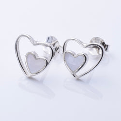 S1012 - 925 silver MOP double heart stud earrings