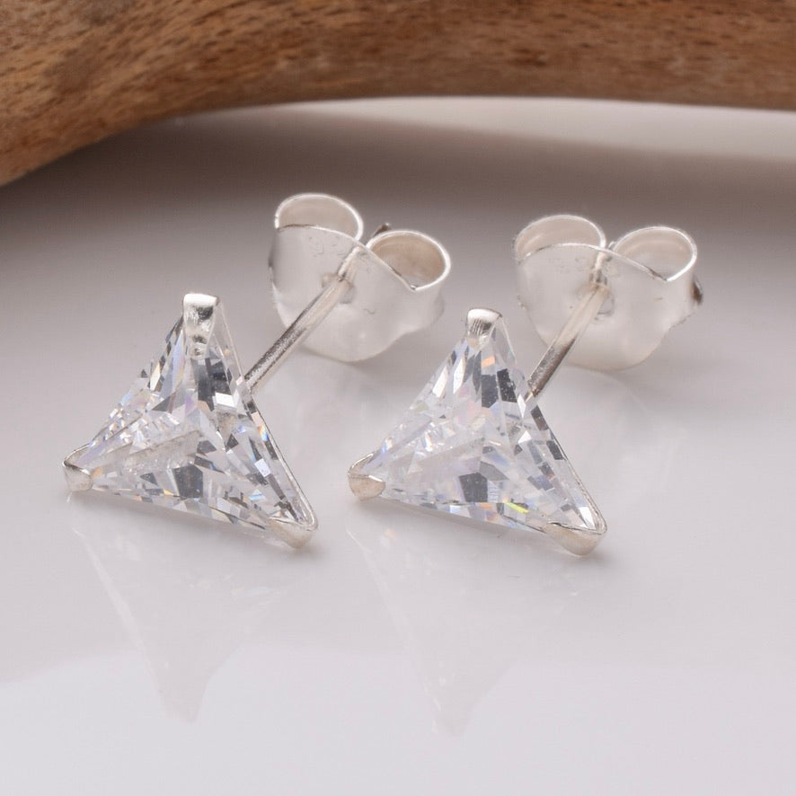 S922 - 925 silver 6mm CZ triangle stud earrings