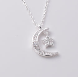 P1015 - 925 silver CZ crescent moon necklace