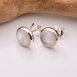 S998 - 925 silver MOP 8mm round stud earrings
