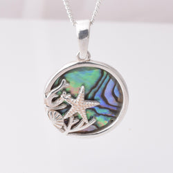 P1127 - 925 silver abalone sealife round pendant