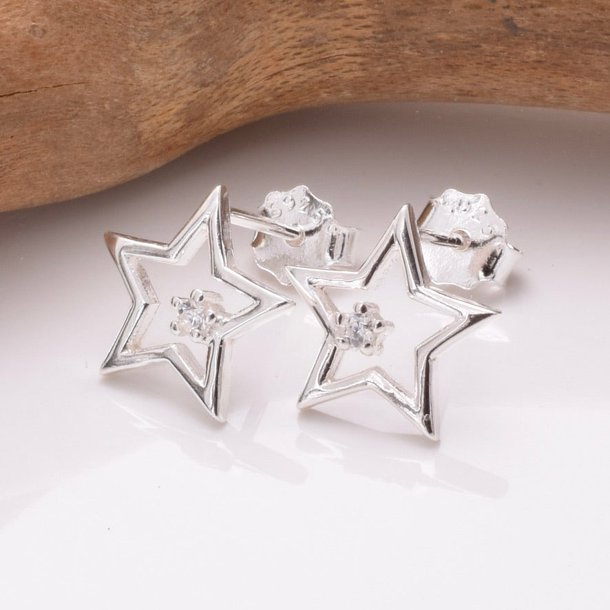 S878 - 925 silver star CZ stud earrings