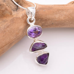 P1240 - 925 silver amethyst rough and facet pendant