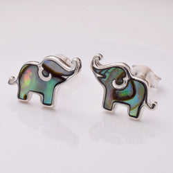 S934 - 925 silver & abalone elephant stud earrings