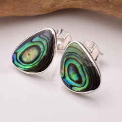 S997 - 925 silver large abalone teardrop stud earrings