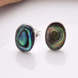 S874 - 925 silver abalone oval stud earrings