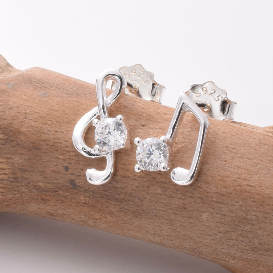S890 - 925 silver CZ musical stud earrings