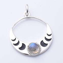 P1224 - 925 silver labradorite crescent pendant