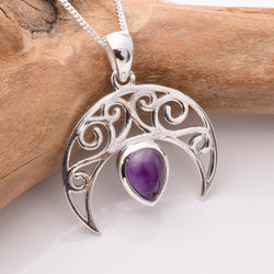 P1225 - 925 silver amethyst crescent pendant