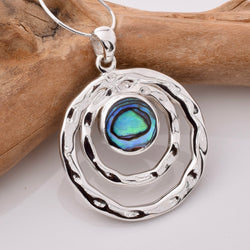 P1183 - 925 silver abalone hammered circles pendant