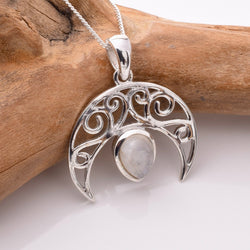 P1226 - 925 silver moonstone crescent pendant