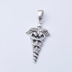 P1177 - 925 silver Caduceus snake pendant
