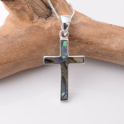 P1132 - 925 silver abalone cross pendant