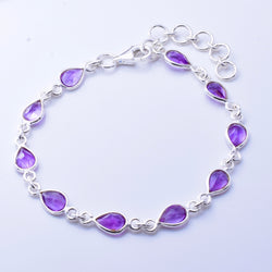 B054 - 925 silver amethyst tear drop bracelet