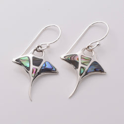 E858 - 925 silver & abalone manta ray earrings
