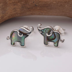 S934 - 925 silver & abalone elephant stud earrings