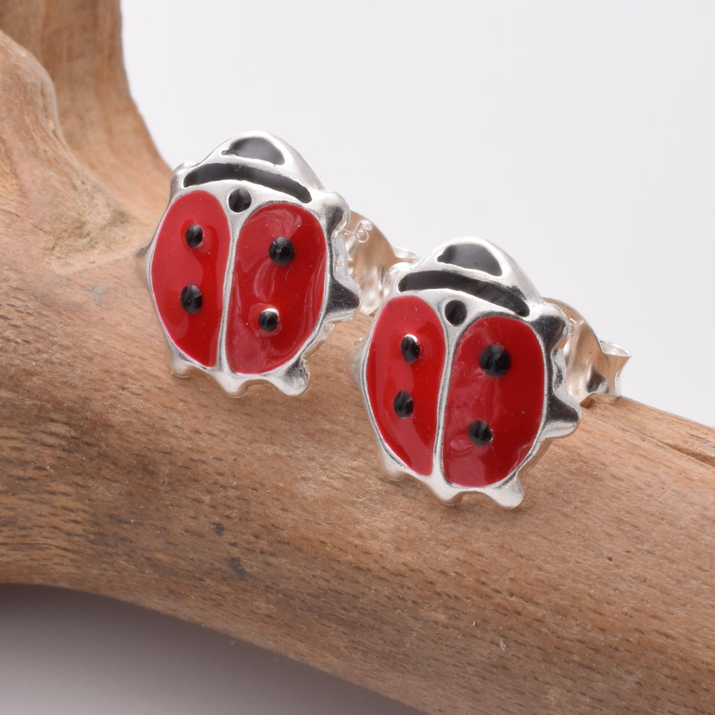 S872 - 925 silver ladybug stud earrings