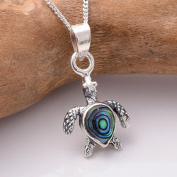 P967 - 925 Tiny Silver and abalone turtle pendant