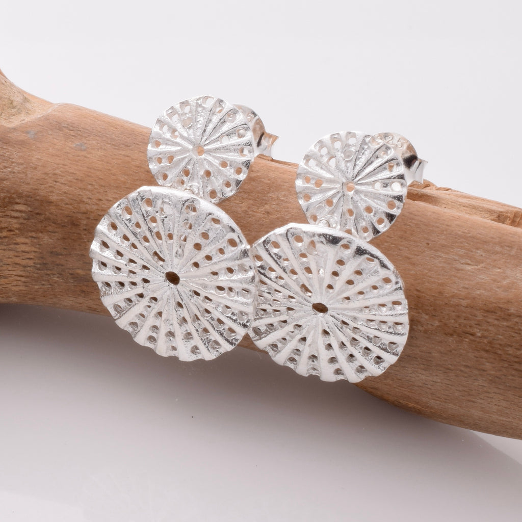 S915 - 925 silver double round shield stud earrings