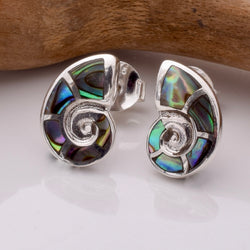 S933 - 925 silver & abalone ammonite stud earrings