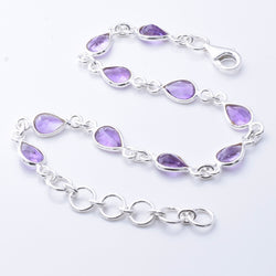 B054 - 925 silver amethyst tear drop bracelet