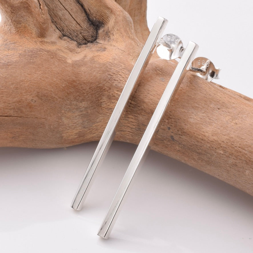 S891 - 925 silver long bar stud earrings