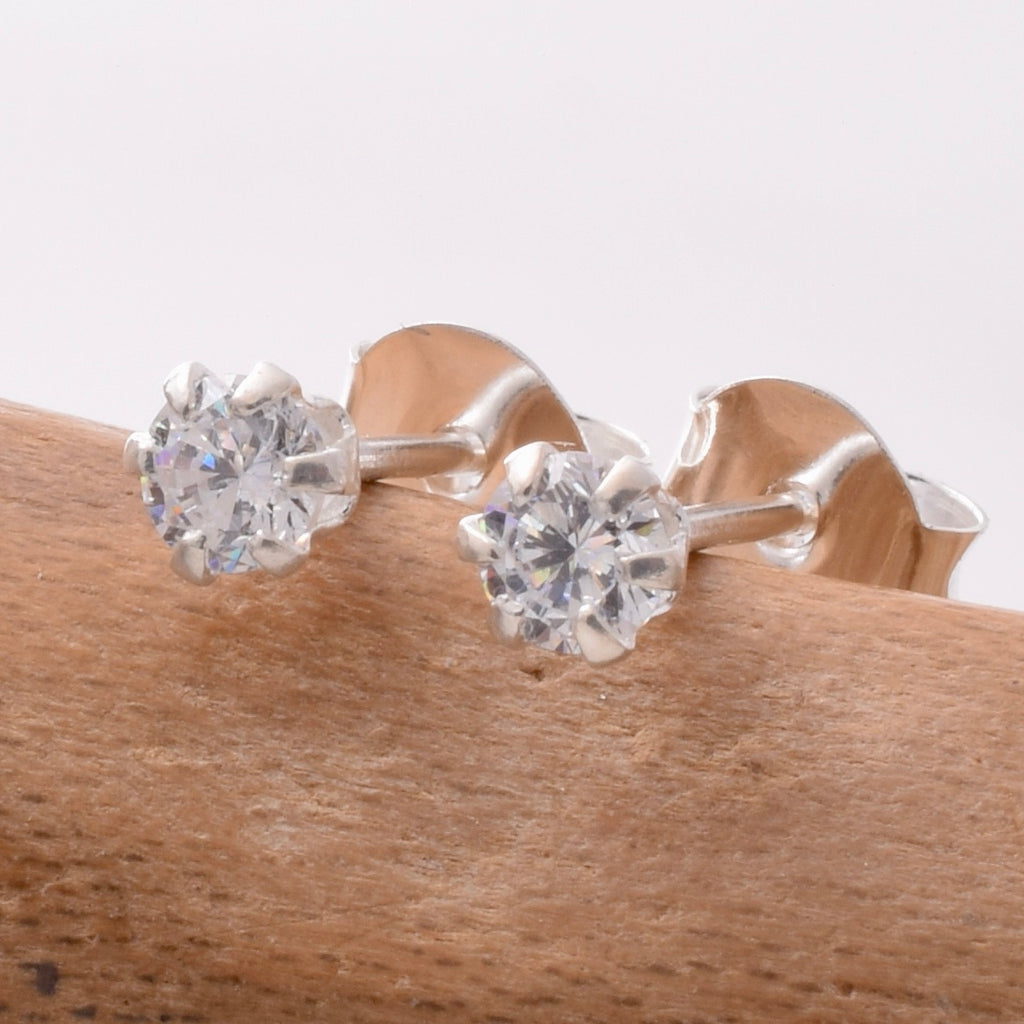 S916 - 925 silver 3mm flower CZ stud earrings