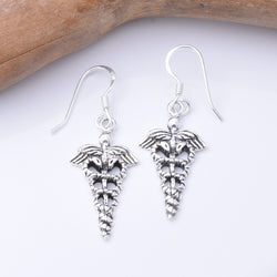 E886 - 925 silver caduceus drop earrings
