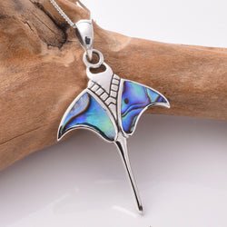 P984 - 925 silver and abalone manta ray pendant